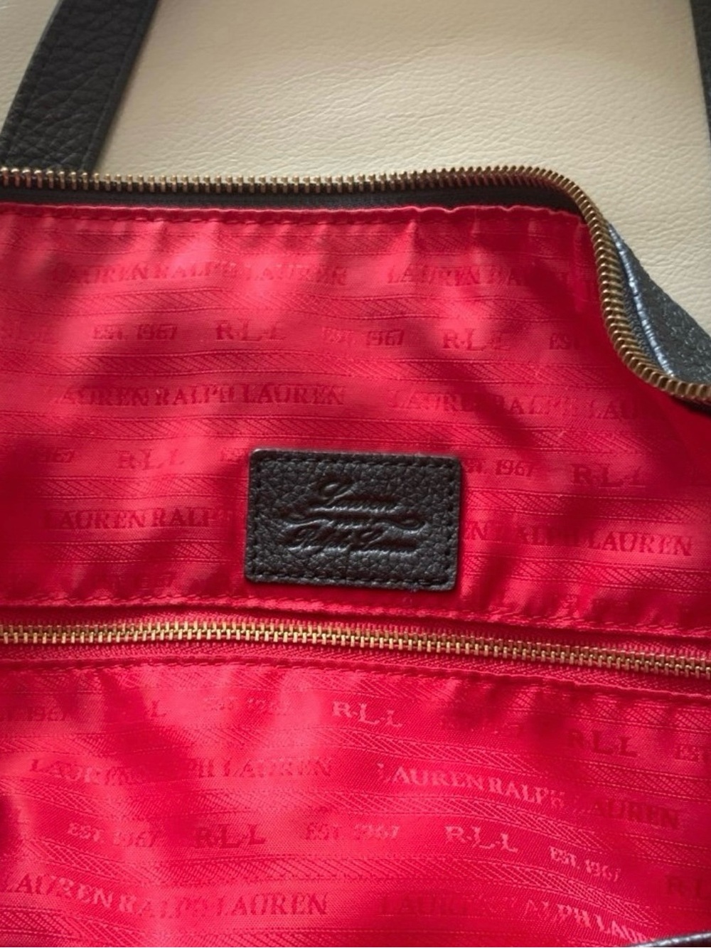 Lauren Ralph Lauren Large Pebble Leather Satchel Bag - Picture 9 of 10